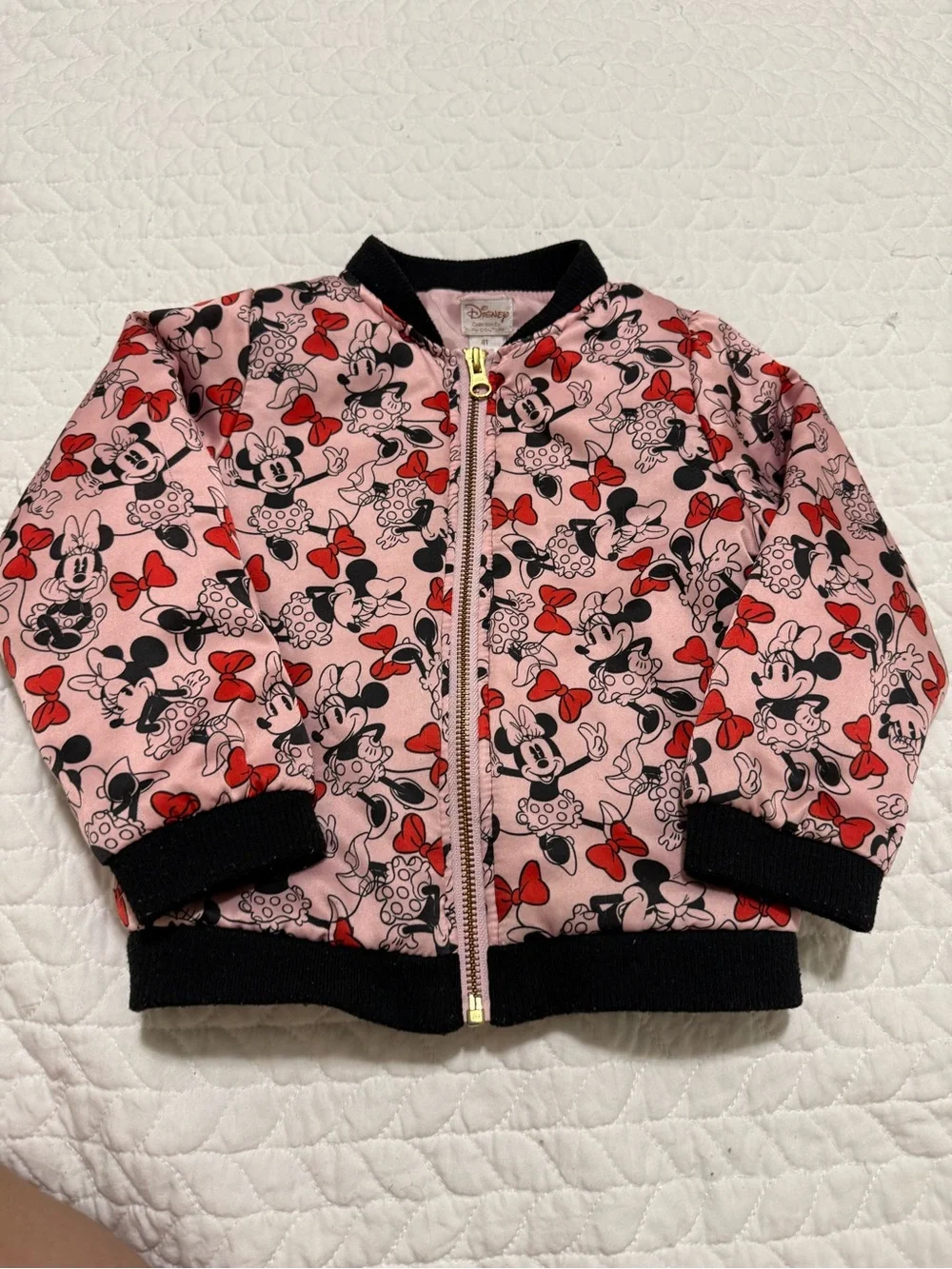 Disney Pink Minnie Mouse Jacket with Red Bows and Black Trim